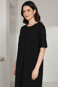 Zivame 2 Mile Fashion Knit Cotton Loungewear Dress - Black Beauty — thumbnail 6